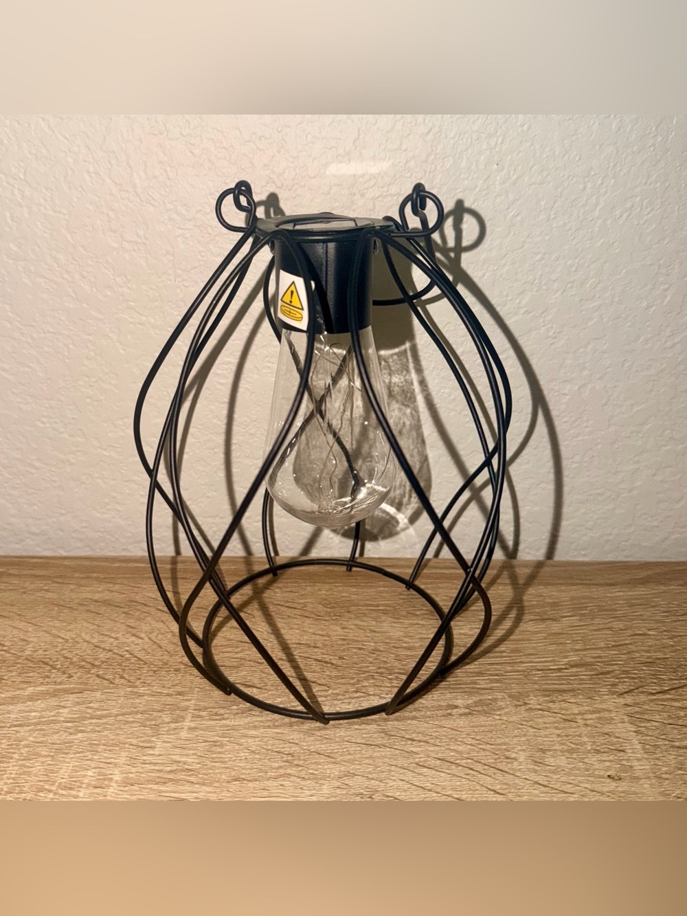 Solar Hanging Lantern Black Metal Cage Outdoor Garden Patio Light